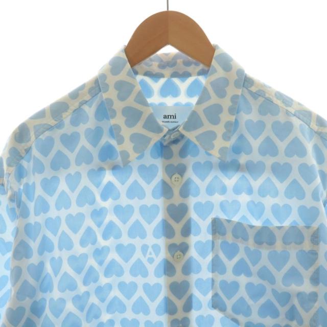 【中古】アミ アレクサンドル マテュッシ ami alexandre mattiussi シャツ 長袖 ハート柄 コットン S 水色 白 中古】アミ アレクサンドル マテュッシ ami alexandre mattiussi