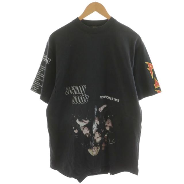 【中古】バレンシアガ 22SS スピードハンターズダメージ加工 Tシャツ カットソー 半袖 ロゴ プリント L グレー 698811