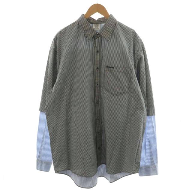 【中古】ヴェトモン ベトモン オーバーサイズストライプ シャツ 長袖 ストライプ柄 ロゴ XL グレー 白 水色 MSS196058