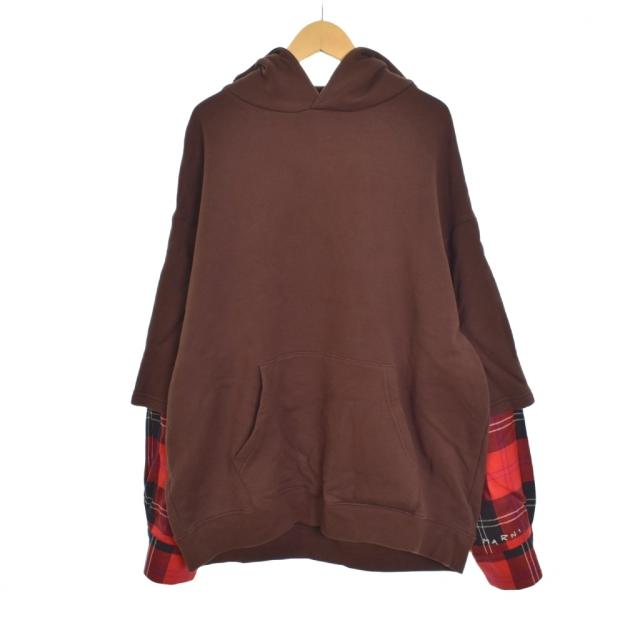 【中古】マルニ MARNI 22AW ORGANIC COTTON BRUSHED HOODIE レイヤード プルオーバー パーカー ブラウン FUMU0110XQ