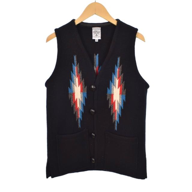 【中古】オルテガ ORTEGA'S SQUARE FRONT VEST スクエアフロント チマヨベスト くるみボタン ウール 34 黒 ブラック