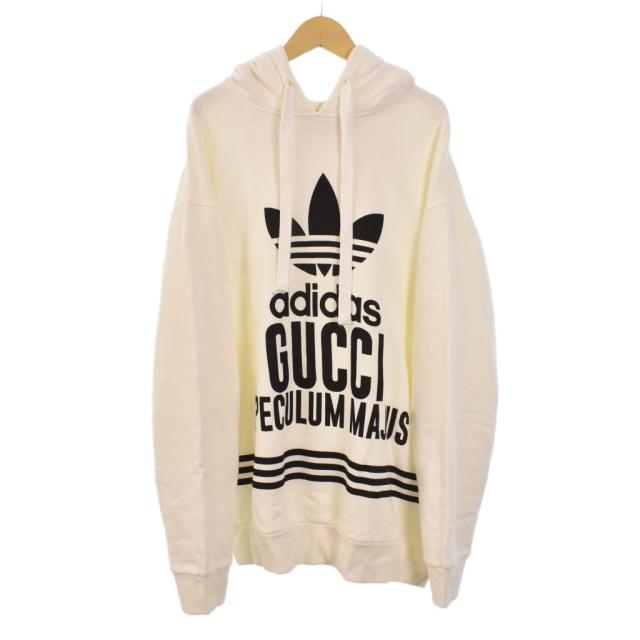 【中古】グッチ GUCCI アディダス adidas 22AW ロゴ スウェット プルオーバー パーカー フーディー M ホワイト 717427