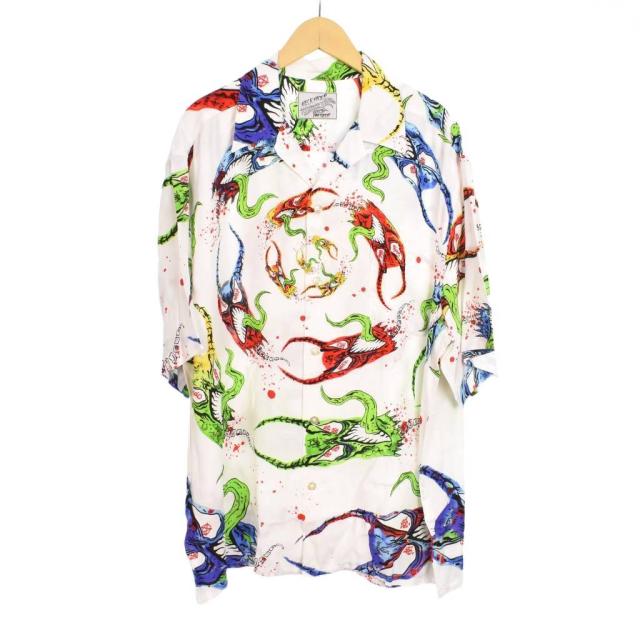 【中古】ワコマリア WACKO MARIA ネックフェイス ハワイアンシャツ オープンカラー 半袖 XL 白 ホワイト ☆AA★