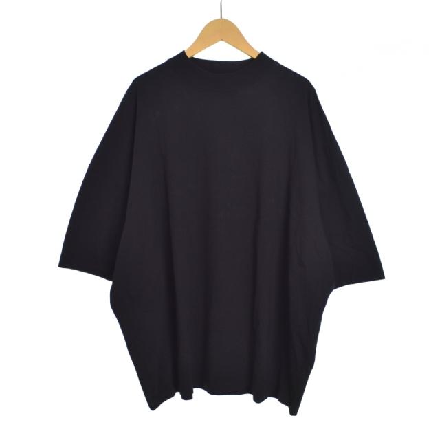 【中古】ジルサンダー JIL SANDER 23SS Tシャツ モックネック 五分袖 無地 コットン L 黒 ブラック J21GC0005