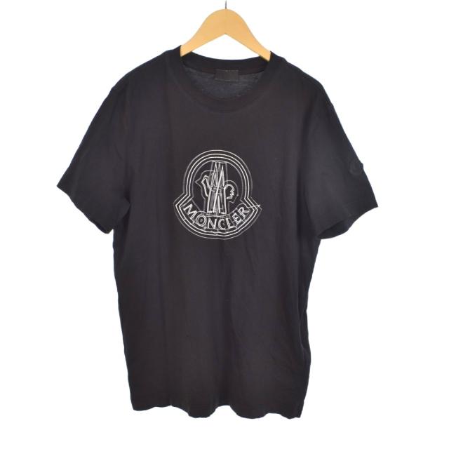 【中古】モンクレール MONCLER 23SS Tシャツ 半袖カットソー プリント ロゴ 穴あり S 黒 J10918C00028 89A17 メンズ