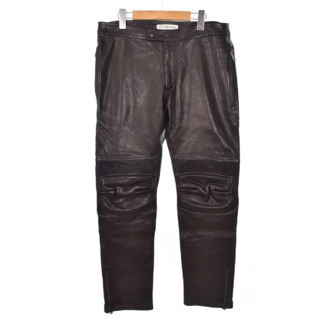 【中古】バレンシアガ BALENCIAGA レザーバイカーパンツ ゴートレザー 48 黒 ブラック 438675 メンズ