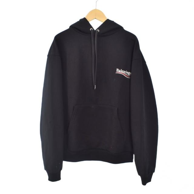【中古】バレンシアガ BALENCIAGA 18年製 パーカー フーディー ロゴ プリント S 黒 ブラック 556145 ☆AA★ メンズ