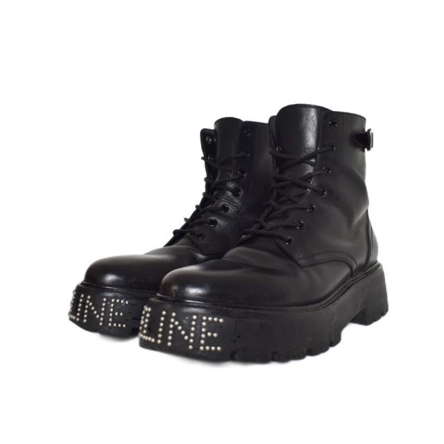 【中古】セリーヌ CELINE BULKY バルキー レースアップブーツ ロゴスタッズ 44 黒 ブラック ☆AA★ メンズ