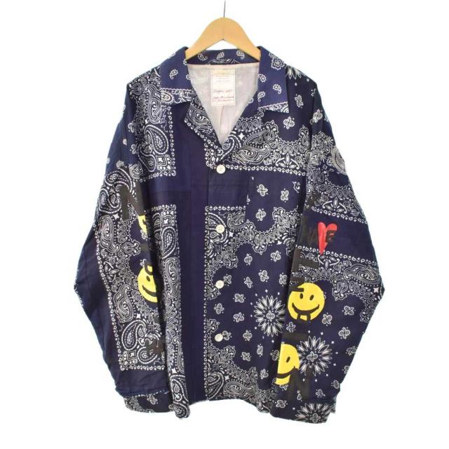 【中古】レディメイド READYMADE 20AW Sleeping Shirt バンダナ柄 スマイルプリント スリーピングシャツ 1 紺
