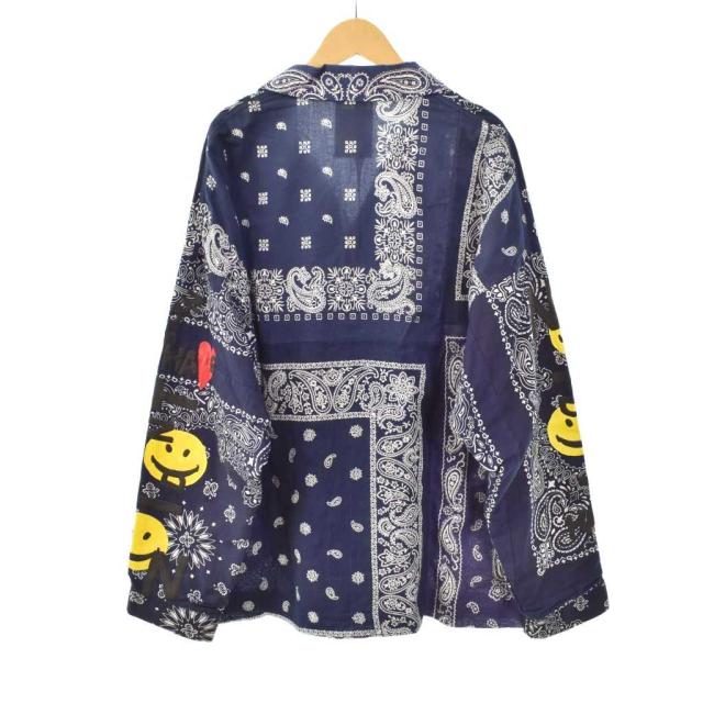 【中古】レディメイド READYMADE 20AW Sleeping Shirt バンダナ柄 スマイルプリント スリーピングシャツ 1 紺_1