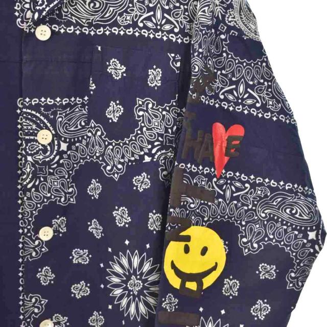 【中古】レディメイド READYMADE 20AW Sleeping Shirt バンダナ柄 スマイルプリント スリーピングシャツ 1 紺_4