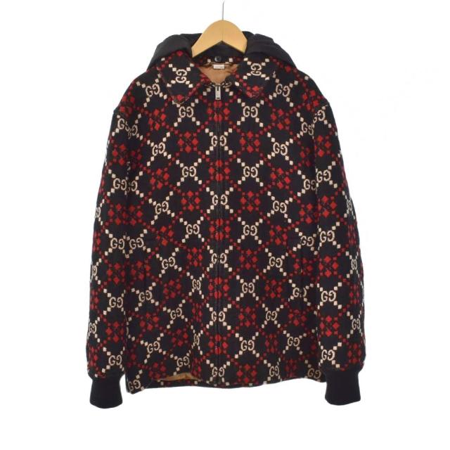 【中古】グッチ GUCCI 19AW Macro GG Diamond Wool Jacket GG柄 ウール ジャケット フード 44 黒 ブラック 546330