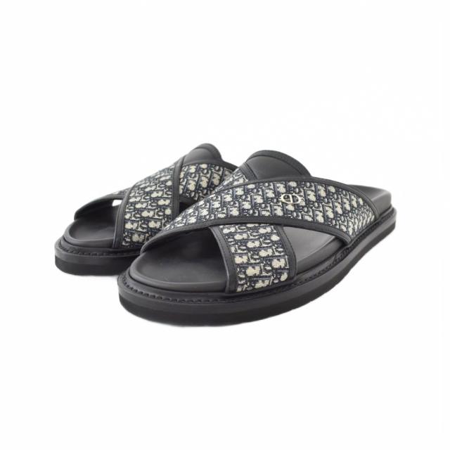 【中古】クリスチャンディオール Christian Dior AQUA オブリークジャカードスライド サンダル 41 黒 ブラック メンズ