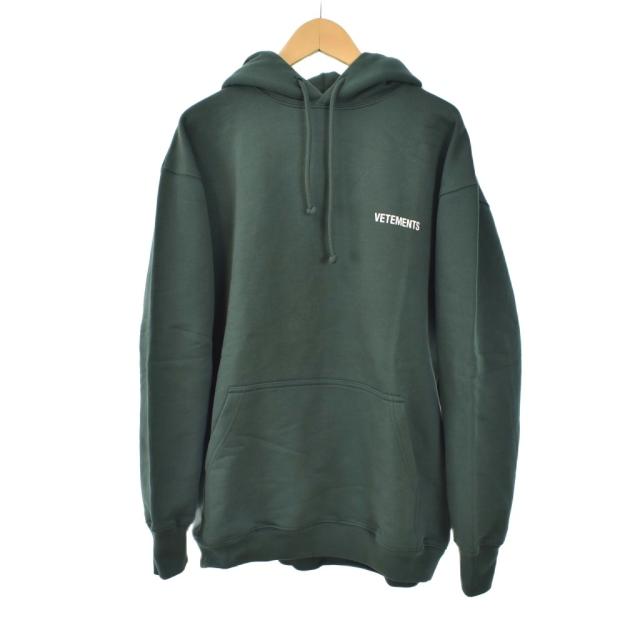 【中古】ヴェトモン VETEMENTS ロゴパッチ オーバーサイズ パーカー フーディー プルオーバー XS グリーン UA52TR112G