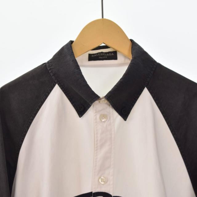 【中古】バレンシアガ BALENCIAGA 23SS オーバーサイズ シャツ 長袖 ユーズド加工 ロゴ XS 白 ホワイト 738841 メンズ_3