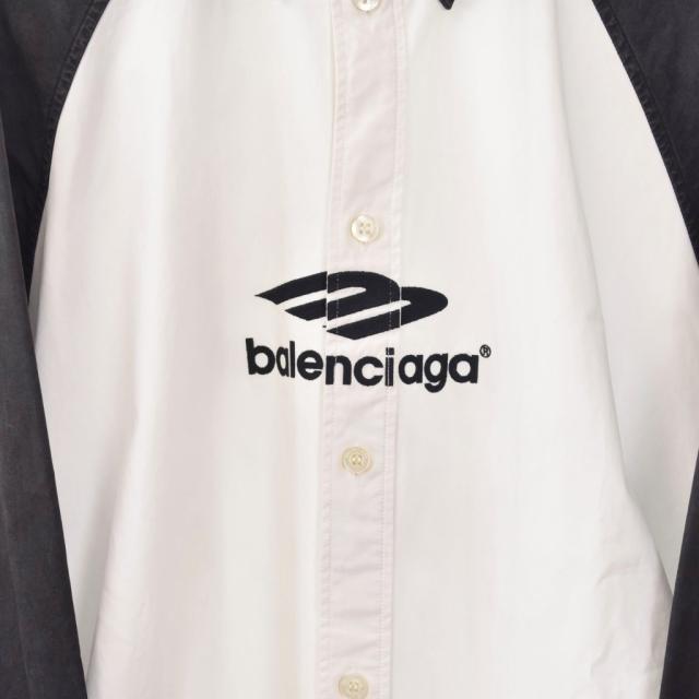 【中古】バレンシアガ BALENCIAGA 23SS オーバーサイズ シャツ 長袖 ユーズド加工 ロゴ XS 白 ホワイト 738841 メンズ_4