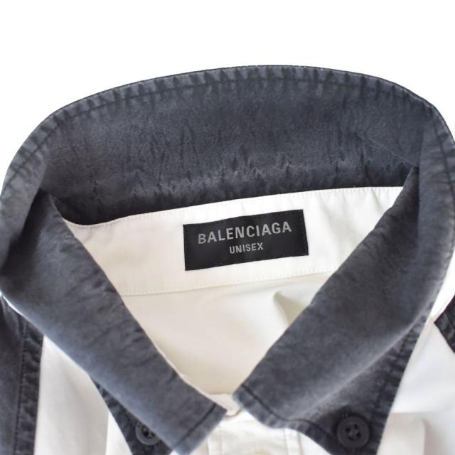 【中古】バレンシアガ BALENCIAGA 23SS オーバーサイズ シャツ 長袖 ユーズド加工 ロゴ XS 白 ホワイト 738841 メンズ_6