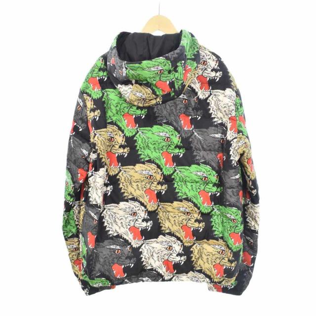 【中古】グッチ GUCCI アングリーパンサー ダウンジャケット フード 総柄 50 黒 ブラック 526428 ☆AA★_1