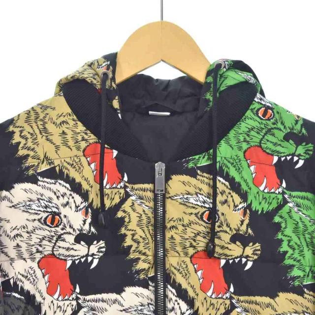 【中古】グッチ GUCCI アングリーパンサー ダウンジャケット フード 総柄 50 黒 ブラック 526428 ☆AA★_4