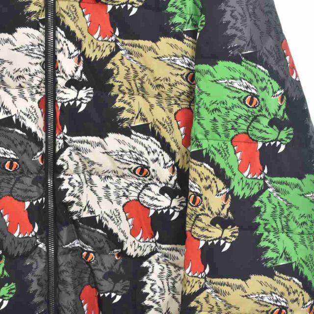 【中古】グッチ GUCCI アングリーパンサー ダウンジャケット フード 総柄 50 黒 ブラック 526428 ☆AA★_5