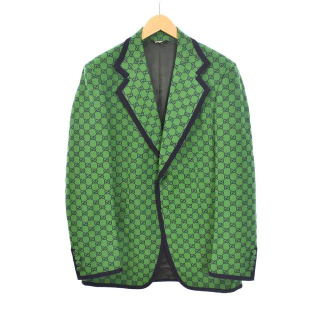 【中古】グッチ GUCCI 総柄 テーラードジャケット GG柄 48 緑 グリーン 644367 ☆AA★ メンズ