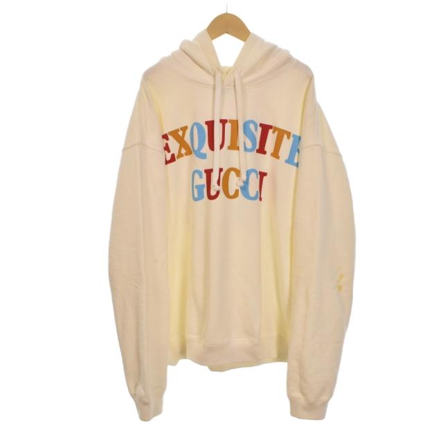 【中古】グッチ GUCCI パーカー フーディー ロゴ プリント L アイボリー 700120 ☆AA★ メンズ