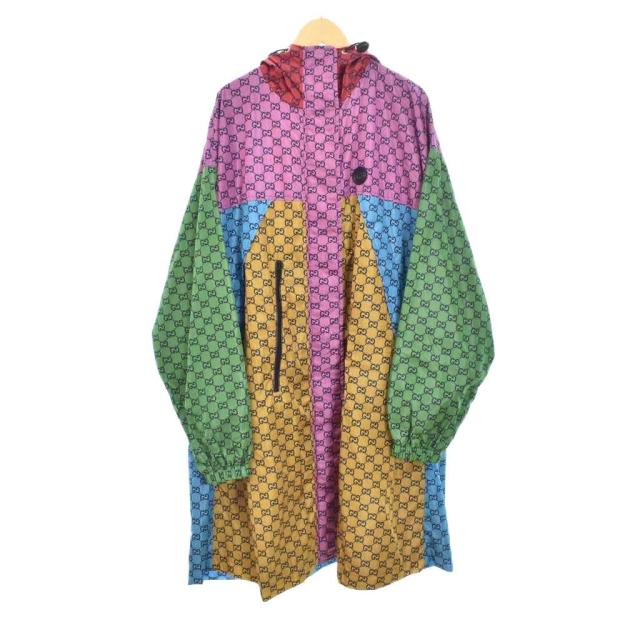 【中古】グッチ GUCCI 総柄 ナイロン ジャケット コート フード 42 マルチカラー 658179 ☆AA★ レディース