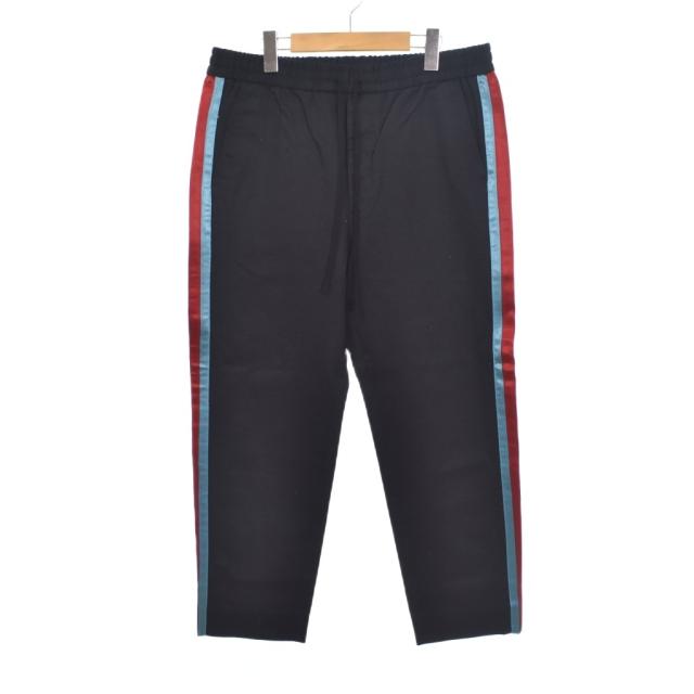 【中古】グッチ GUCCI コットンドリルロングパンツ サイドライン 48 黒 ブラック 575318 ☆AA★ メンズ