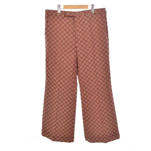 【中古】グッチ GUCCI GG ワイドレグ キャンバス パンツ フレア 52 赤 レッド 563678 ☆AA★ メンズ