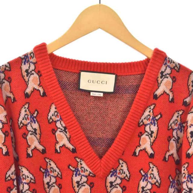 【中古】グッチ GUCCI 19SS コレクションライン ピッグデザイン Vネック ニット セーター 子豚柄 S 赤 545735_4