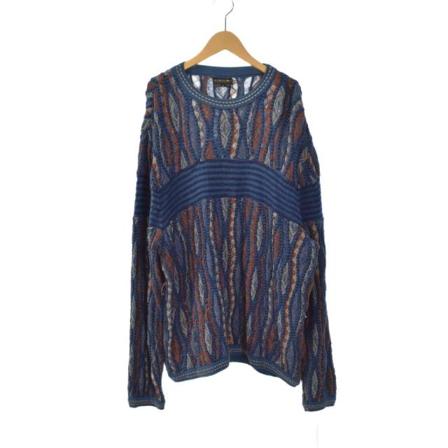 【中古】COOGI クージー 3Dニット セーター 総柄 厚手 XL マルチカラー 青 ブルー オレンジ アイボリー メンズ