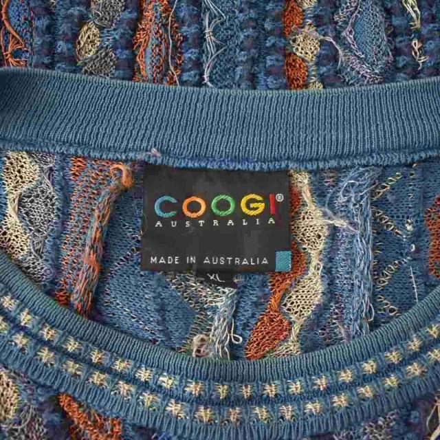 【中古】COOGI クージー 3Dニット セーター 総柄 厚手 XL マルチカラー 青 ブルー オレンジ アイボリー メンズ