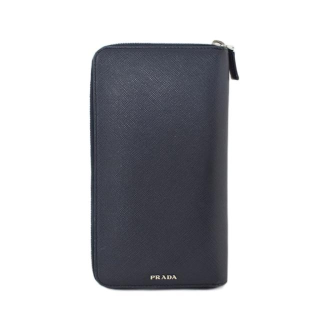 【中古】プラダ PRADA レーシングカー ワッペン 長財布 ロングウォレット レザー 紺 ネイビー 2ML188 ☆AA★