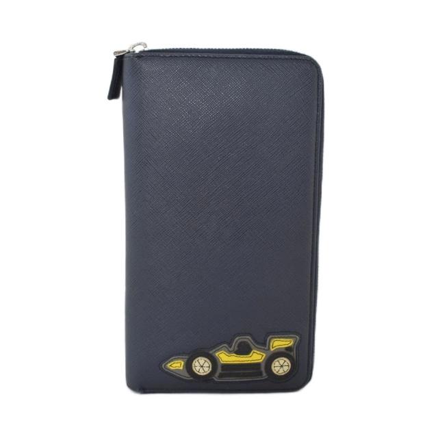 【中古】プラダ PRADA レーシングカー ワッペン 長財布 ロングウォレット レザー 紺 ネイビー 2ML188 ☆AA★_1