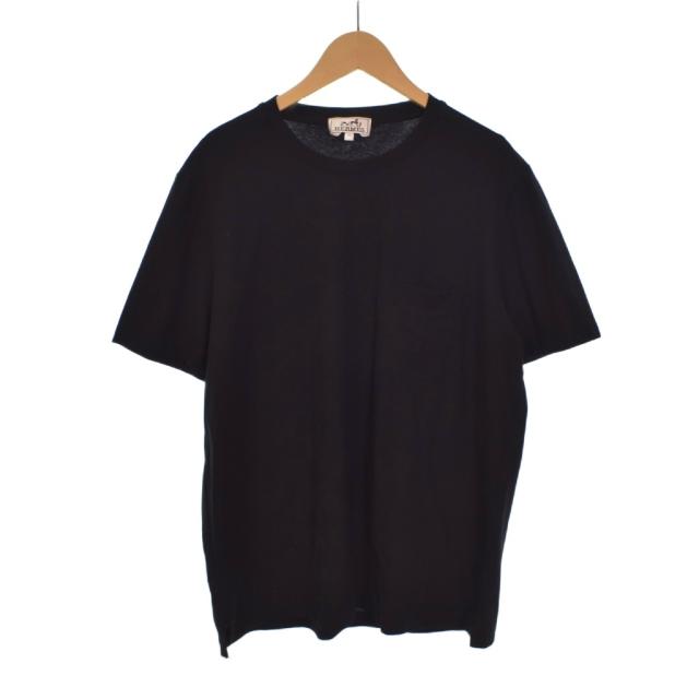【中古】エルメス HERMES Tシャツ 半袖 無地 コットン M 黒 ブラック メンズ