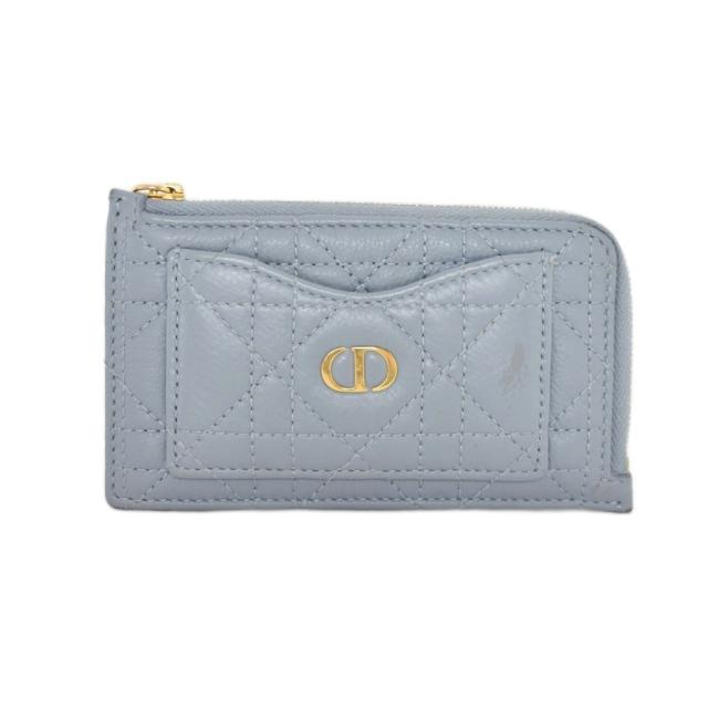 【中古】ディオール Dior Caro Cosmos ジップ カードホルダー カナージュ カードケース コインケース 水色