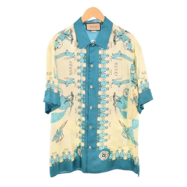【中古】グッチ GUCCI 21年製 Freya Hartas フレイヤハルタス print silk twill shirt 総柄 シルク シャツ 654886