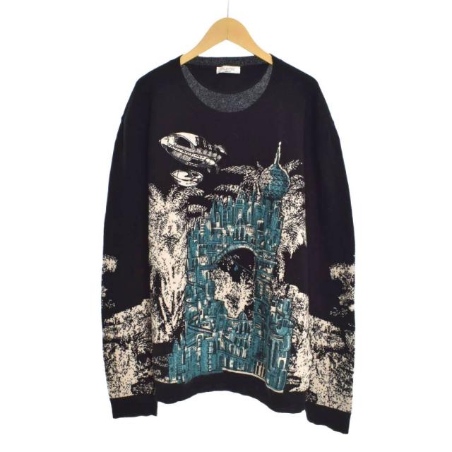 【中古】ヴァレンティノ ヴァレンチノ VALENTINO 刺繍 ニット セーター 長袖 総柄 L 黒 ブラック UV3KC09Z6LN