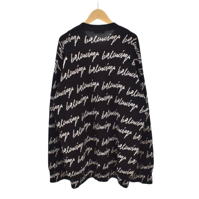 【中古】BALENCIAGA 20AW ジャガードクルーネックニット セーター ロゴ 総柄 オーバーサイズ S 黒 625984 T3184