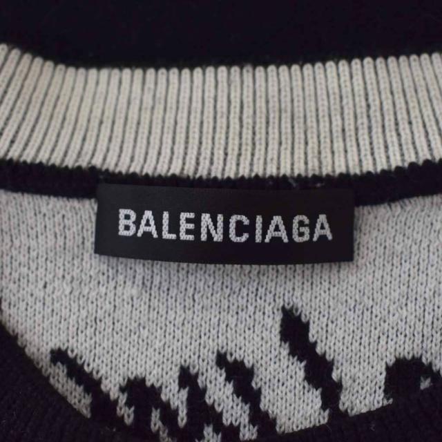 【中古】BALENCIAGA 20AW ジャガードクルーネックニット セーター ロゴ 総柄 オーバーサイズ S 黒 625984 T3184