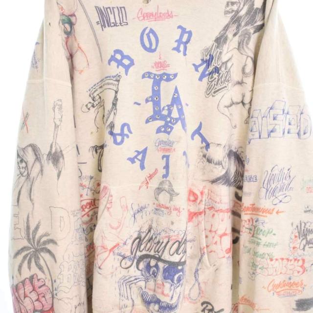 【中古】セントマイケル SAINTMICHAEL 24SS BR_HOODIE/LA パーカー フーディー 総柄 XL ベージュ SM-YS8-0000-C11