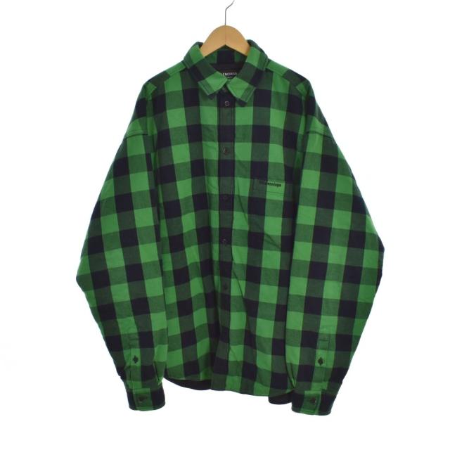 【中古】バレンシアガ BALENCIAGA 21年製 キルティッド バッファローチェック シャツ 長袖 44 緑 グリーン 676285 ☆AA★