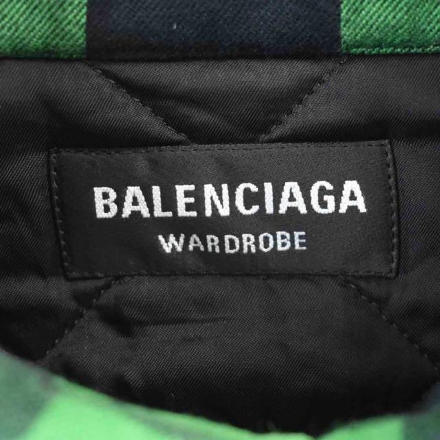 【中古】バレンシアガ BALENCIAGA 21年製 キルティッド バッファローチェック シャツ 長袖 44 緑 グリーン 676285 ☆AA★_2