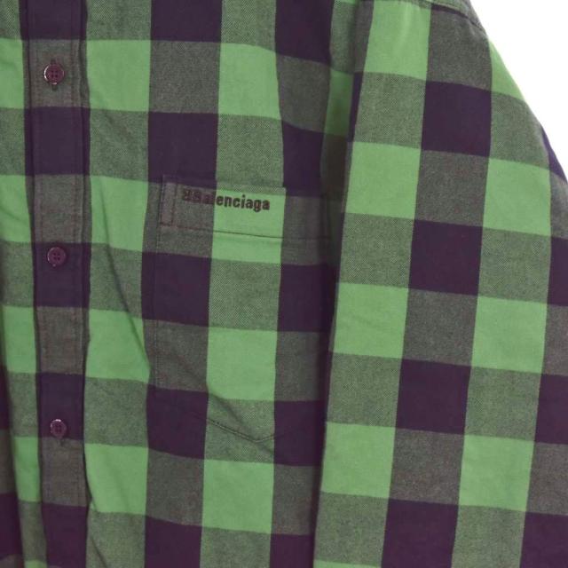 【中古】バレンシアガ BALENCIAGA 21年製 キルティッド バッファローチェック シャツ 長袖 44 緑 グリーン 676285 ☆AA★_4