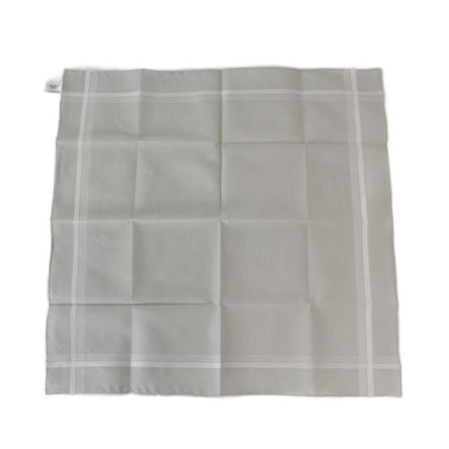 【中古】エルメス HERMES ハンカチ Hレリーフ チェック柄 縞模様 Hロゴ 46×46 灰色 グレー 白 ホワイト メンズ