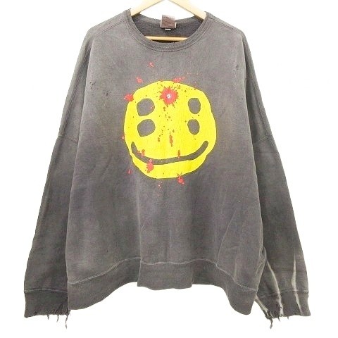 【中古】SAINTMICHAEL 24AW CP_CREW SWT SMILE スマイル スウェット トレーナー ダメージ加工 L SM-YS1-0000-C06