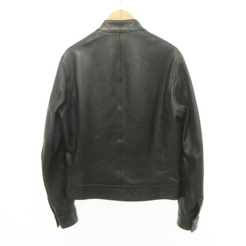 【中古】エンメティ EMMETI シングル ライダースジャケット ラムレザージャケット ショート丈 ジップアップ 42 黒_1