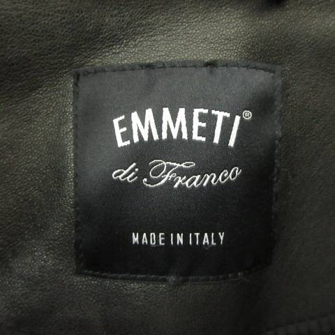 【中古】エンメティ EMMETI シングル ライダースジャケット ラムレザージャケット ショート丈 ジップアップ 42 黒_2