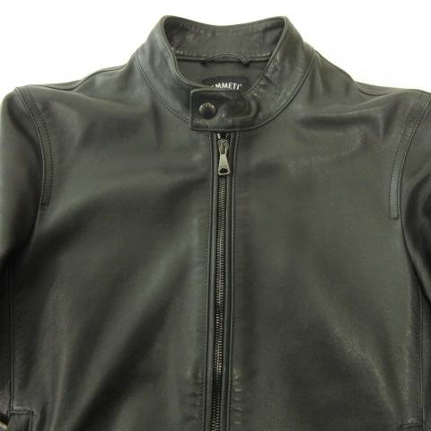 【中古】エンメティ EMMETI シングル ライダースジャケット ラムレザージャケット ショート丈 ジップアップ 42 黒_3