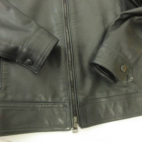 【中古】エンメティ EMMETI シングル ライダースジャケット ラムレザージャケット ショート丈 ジップアップ 42 黒_5